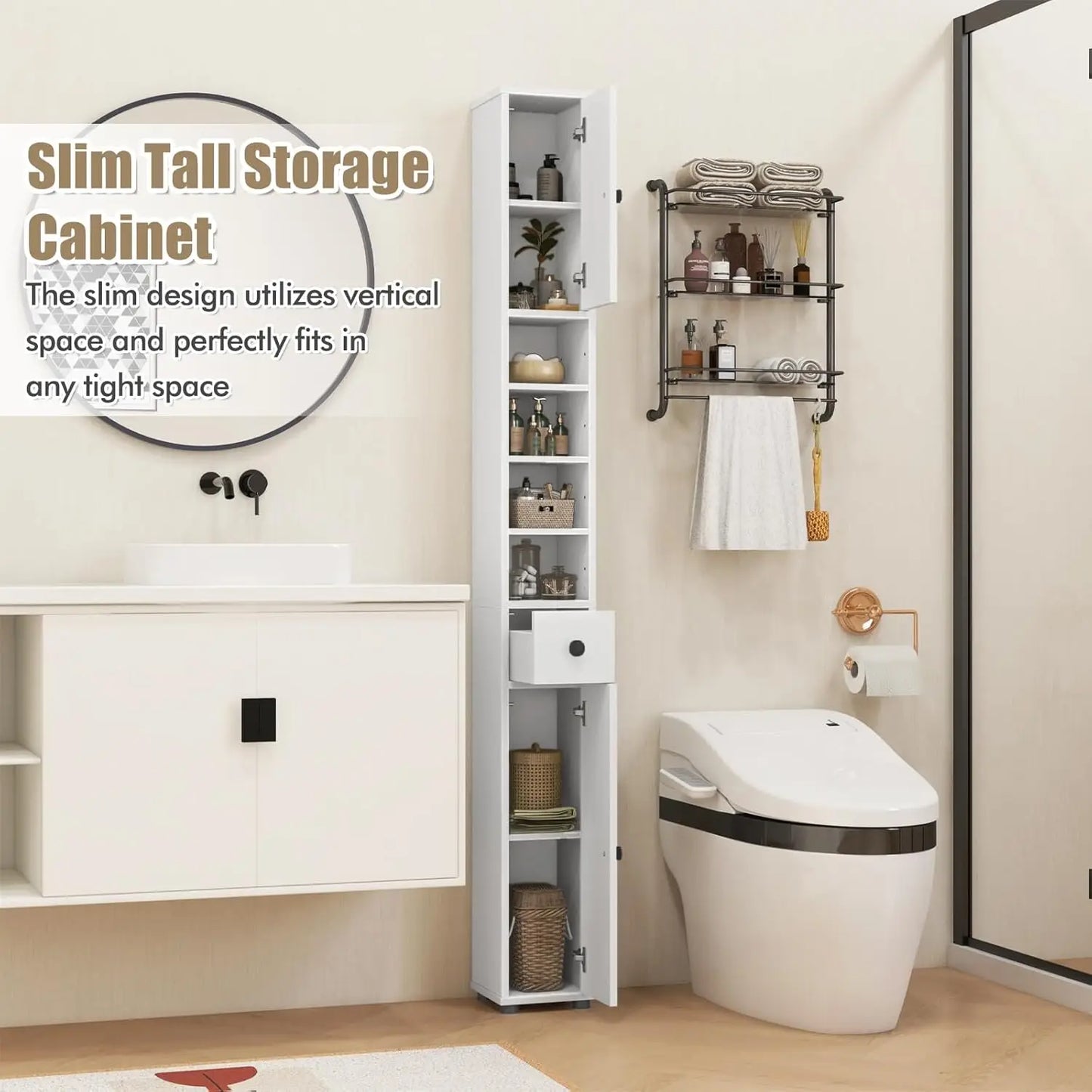 Storage Cabinet With Adjustable Shelves Anti Tip Bathroom