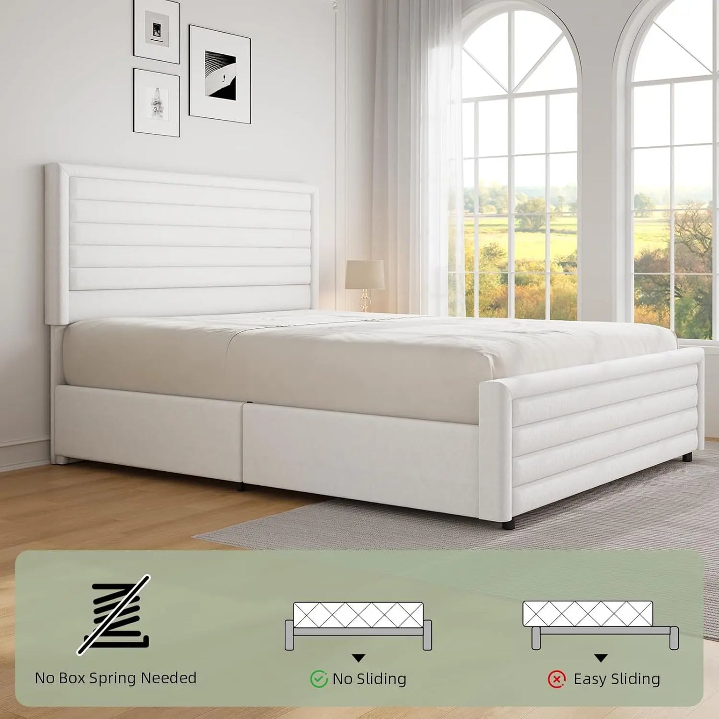 Upholstered Platform Bed Frame With Velvet Headboard And Footboard