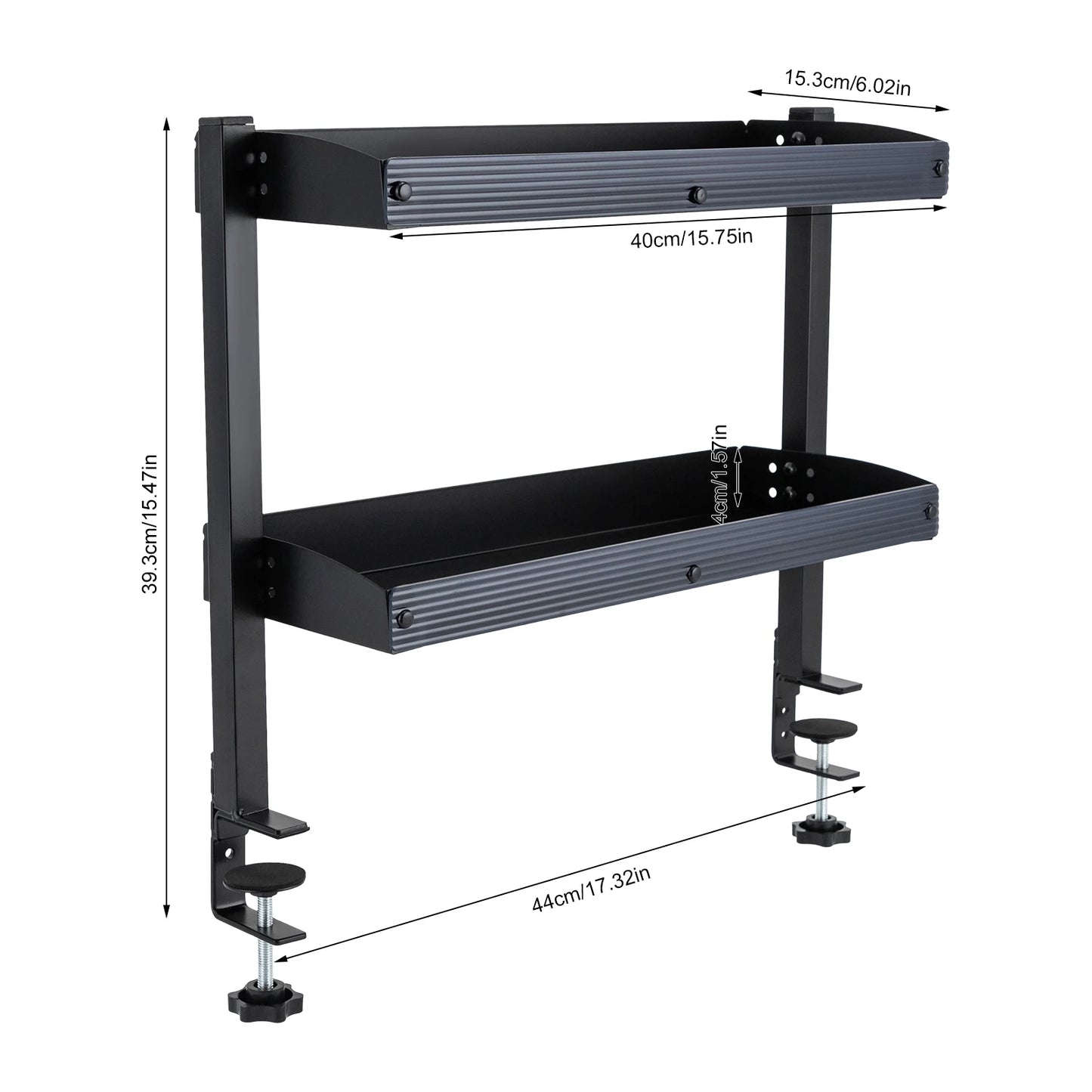 Clamp-On Desk Shelf 2-Tier Above Or Under Table Corner Organizer