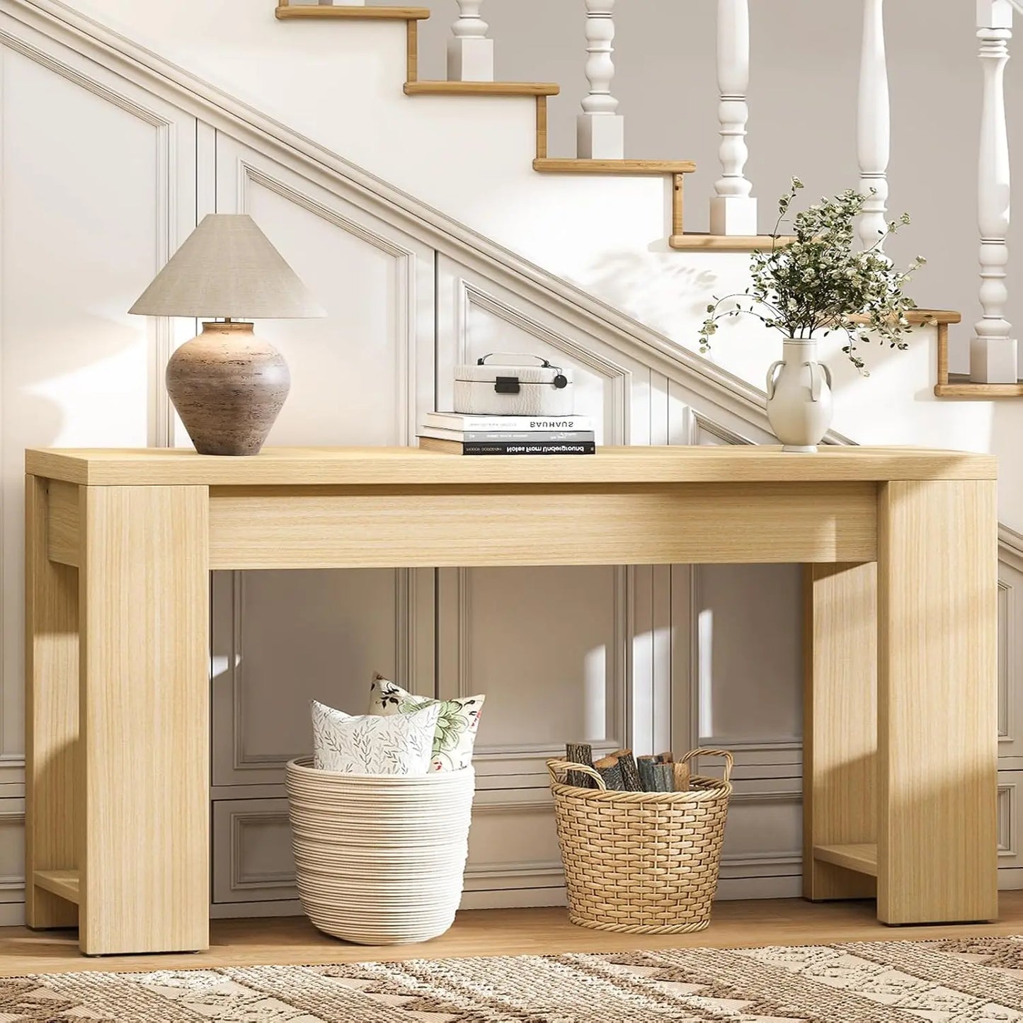 Wood Farmhouse Console Table For Entryway And Living Room