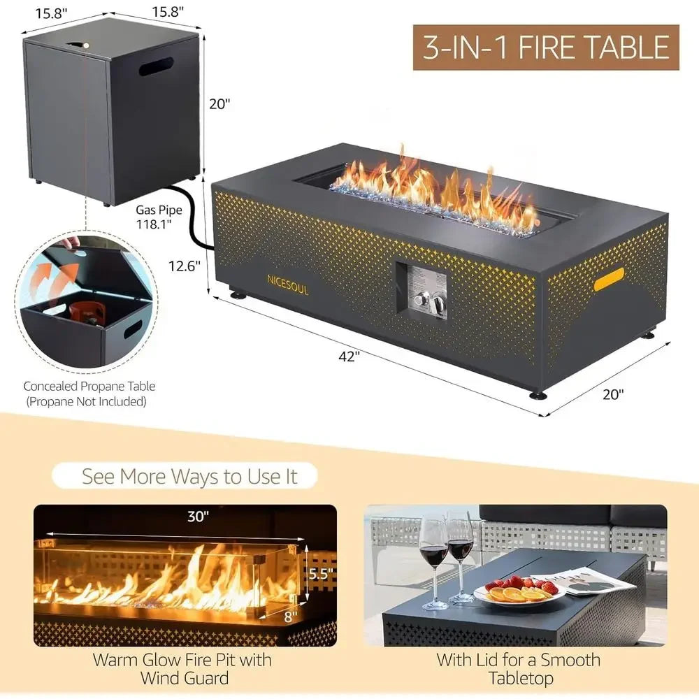 Outdoor Fire Pit Table CSA Certified Hidden Tank 50000 BTU