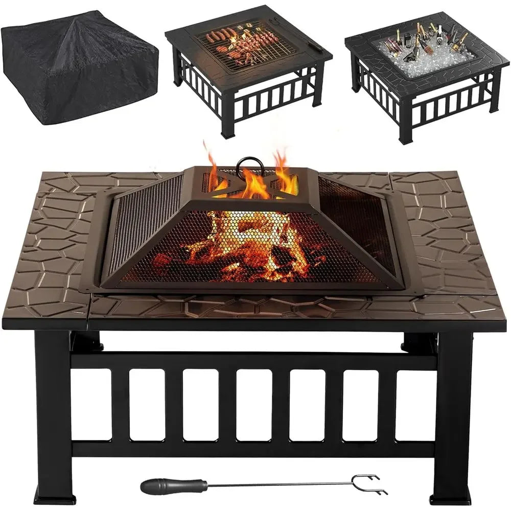 Square Metal Outdoor Fire Pit With Cover And Grate