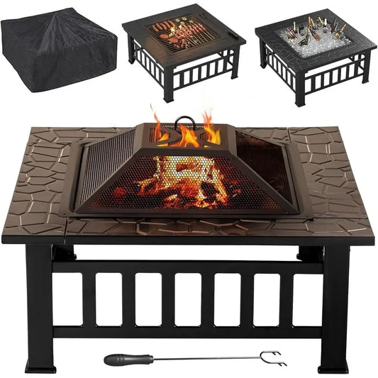 Square Metal Outdoor Fire Pit With Cover And Grate