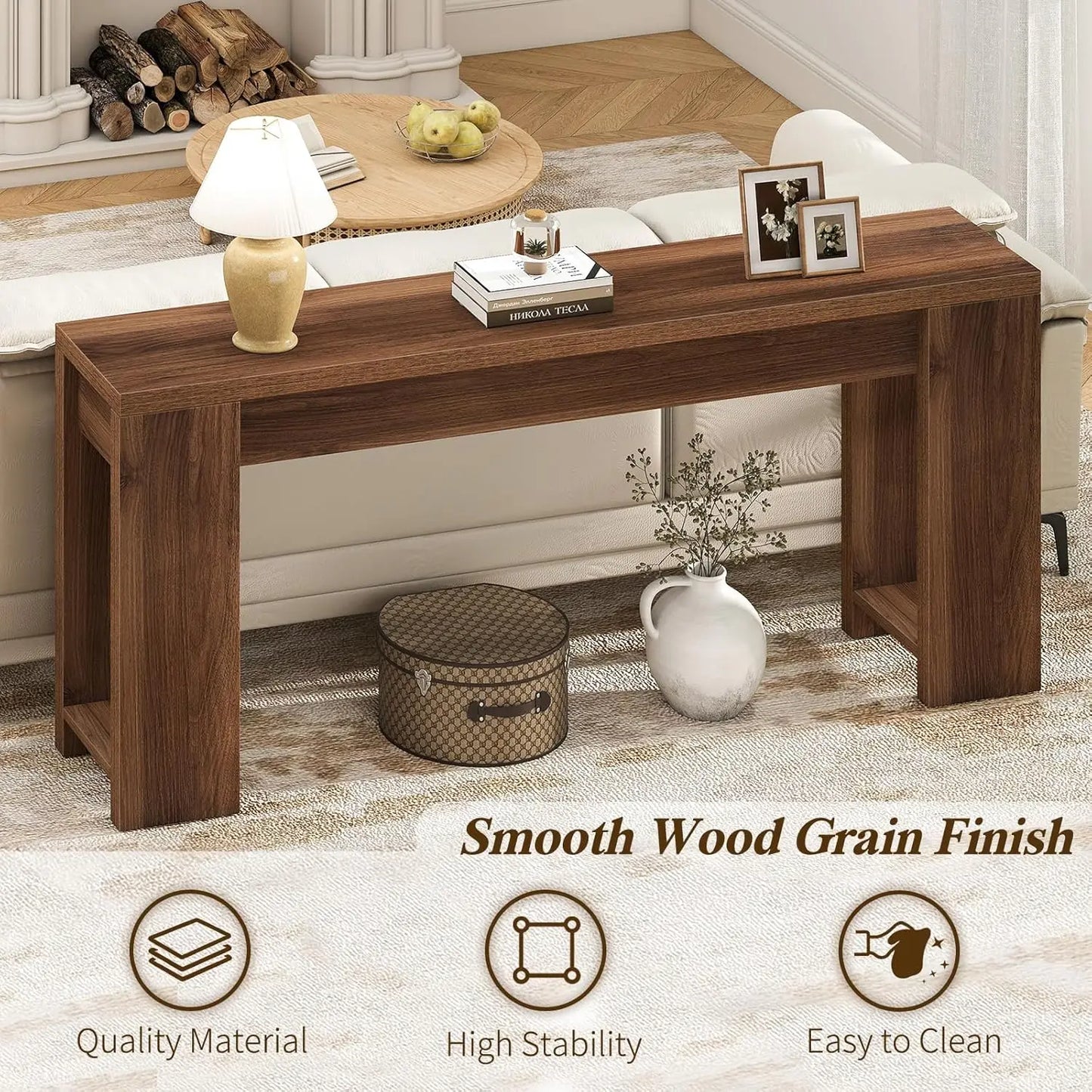 Wood Farmhouse Console Table For Entryway And Living Room