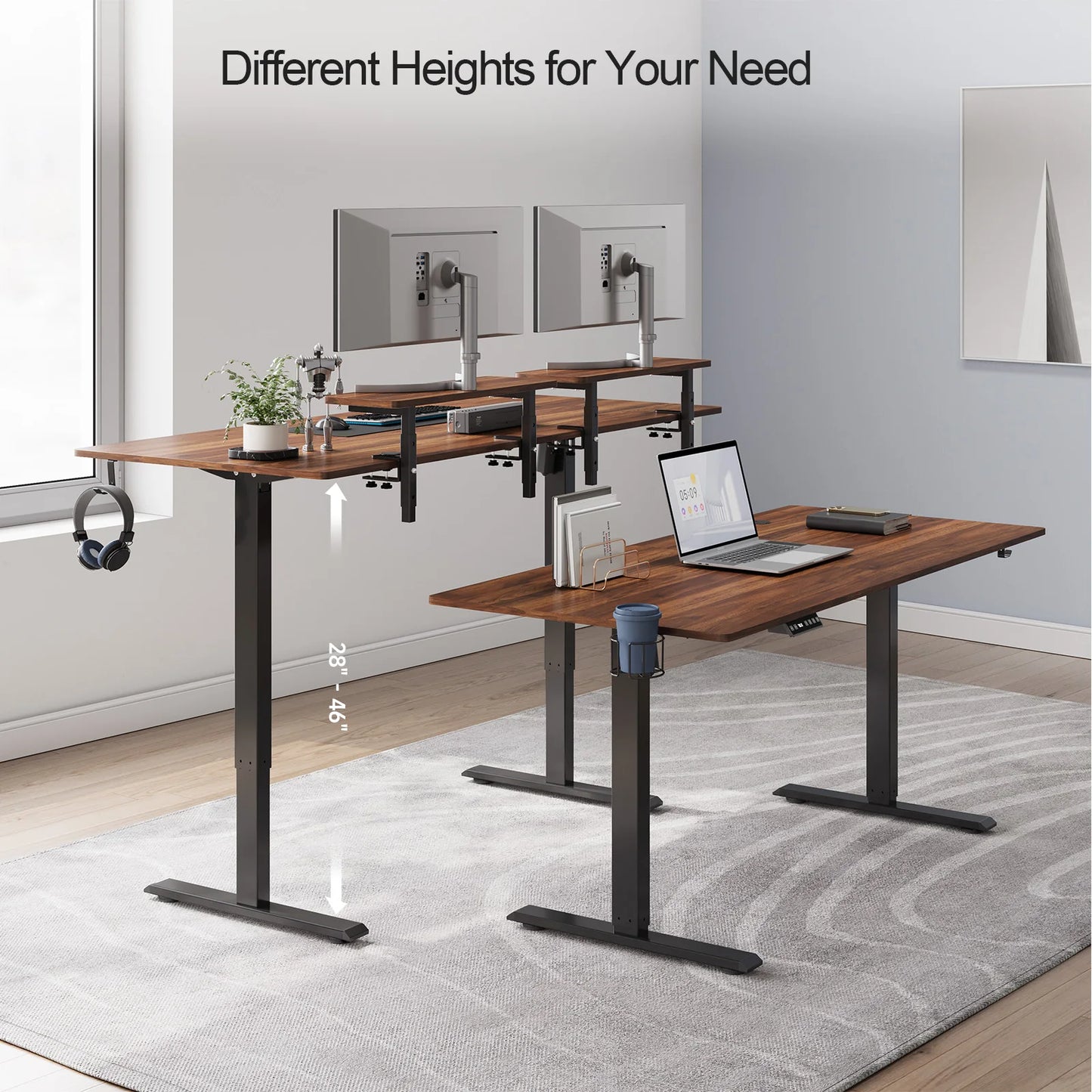 ONBRILL Standing Desk Electric Height Adjustable With Monitor Shelves