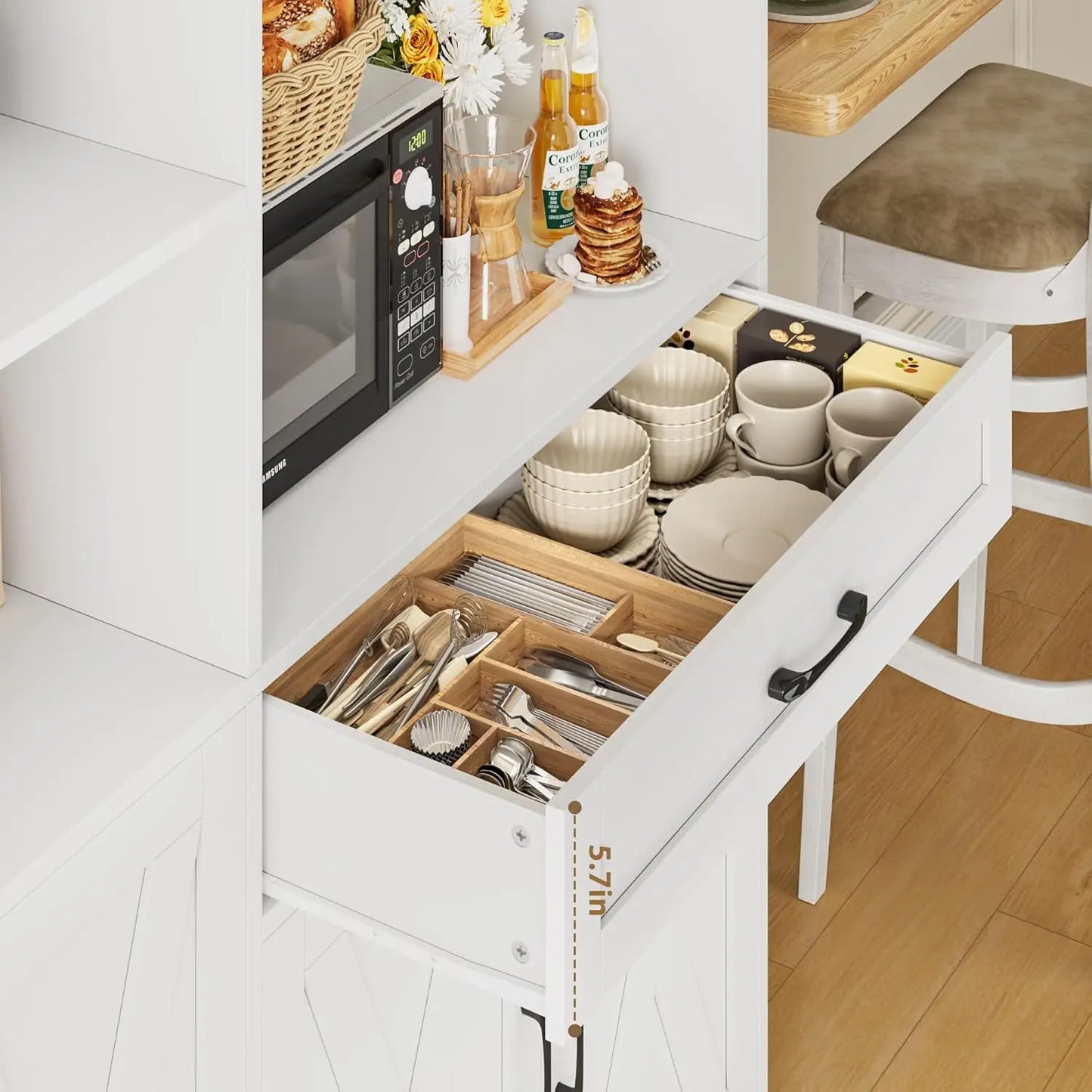 Farmhouse Pantry Cabinet With Barn Doors Microwave Stand Kitchen
