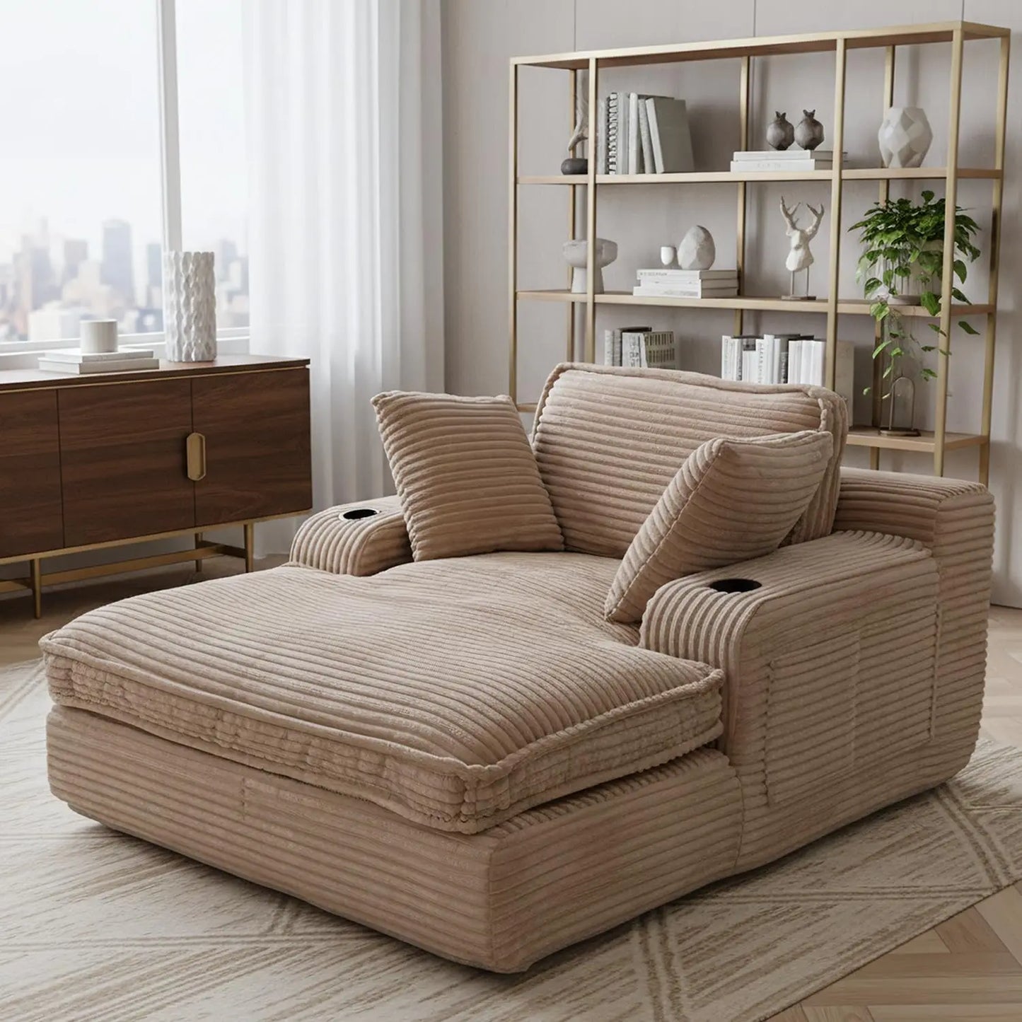 HUANZHUANG Chaise Lounge Chair With Pillows And Cup Holders