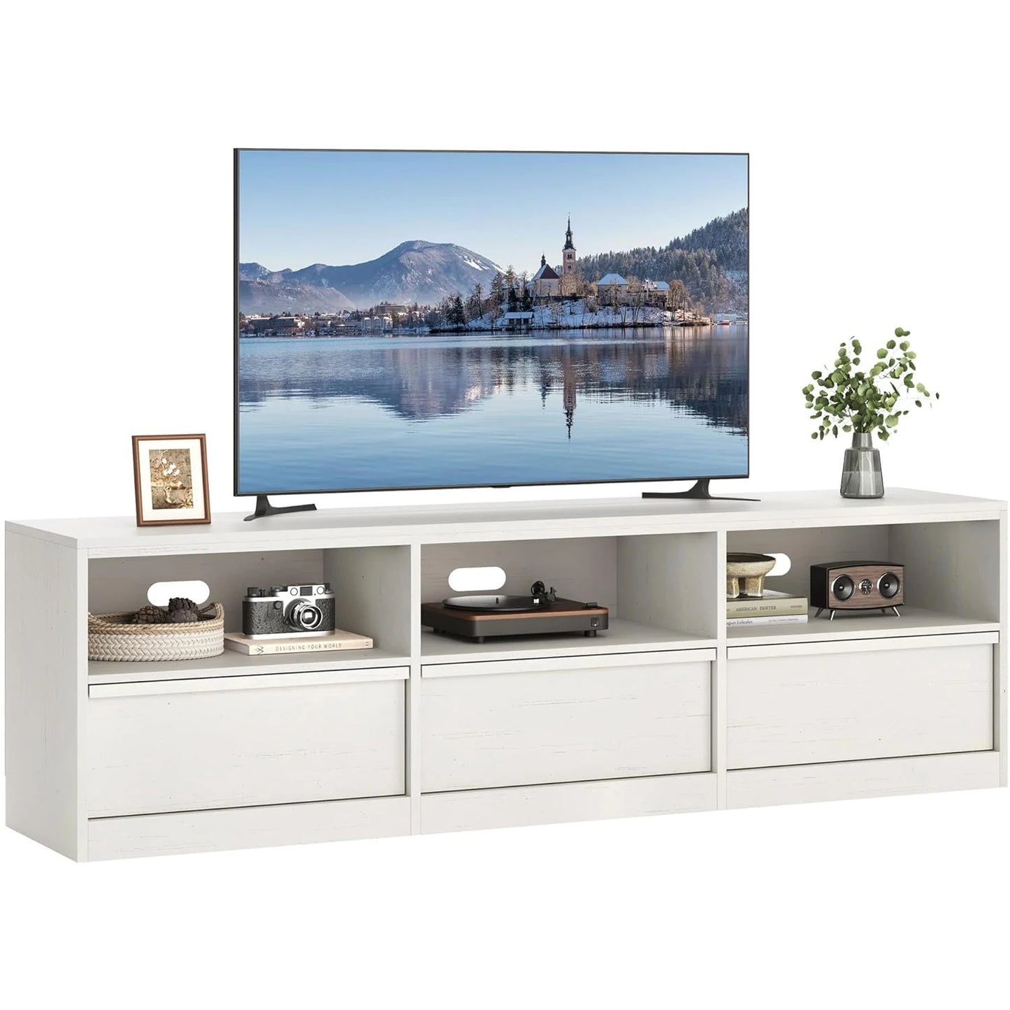 HiMISS Modern TV Stand With Storage 3 Drawers Open Shelves