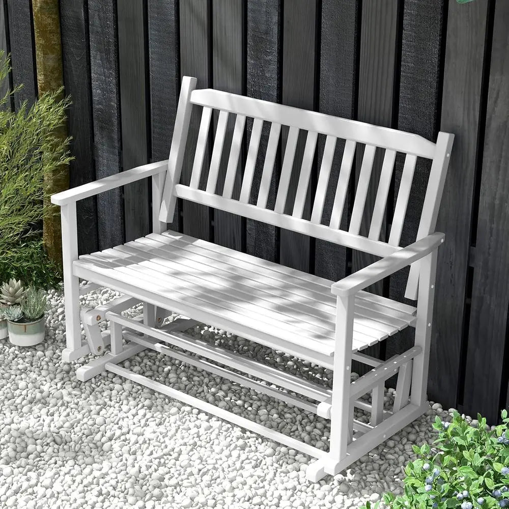 Outdoor Wood Patio Swing Glider Loveseat For Porch Or Garden