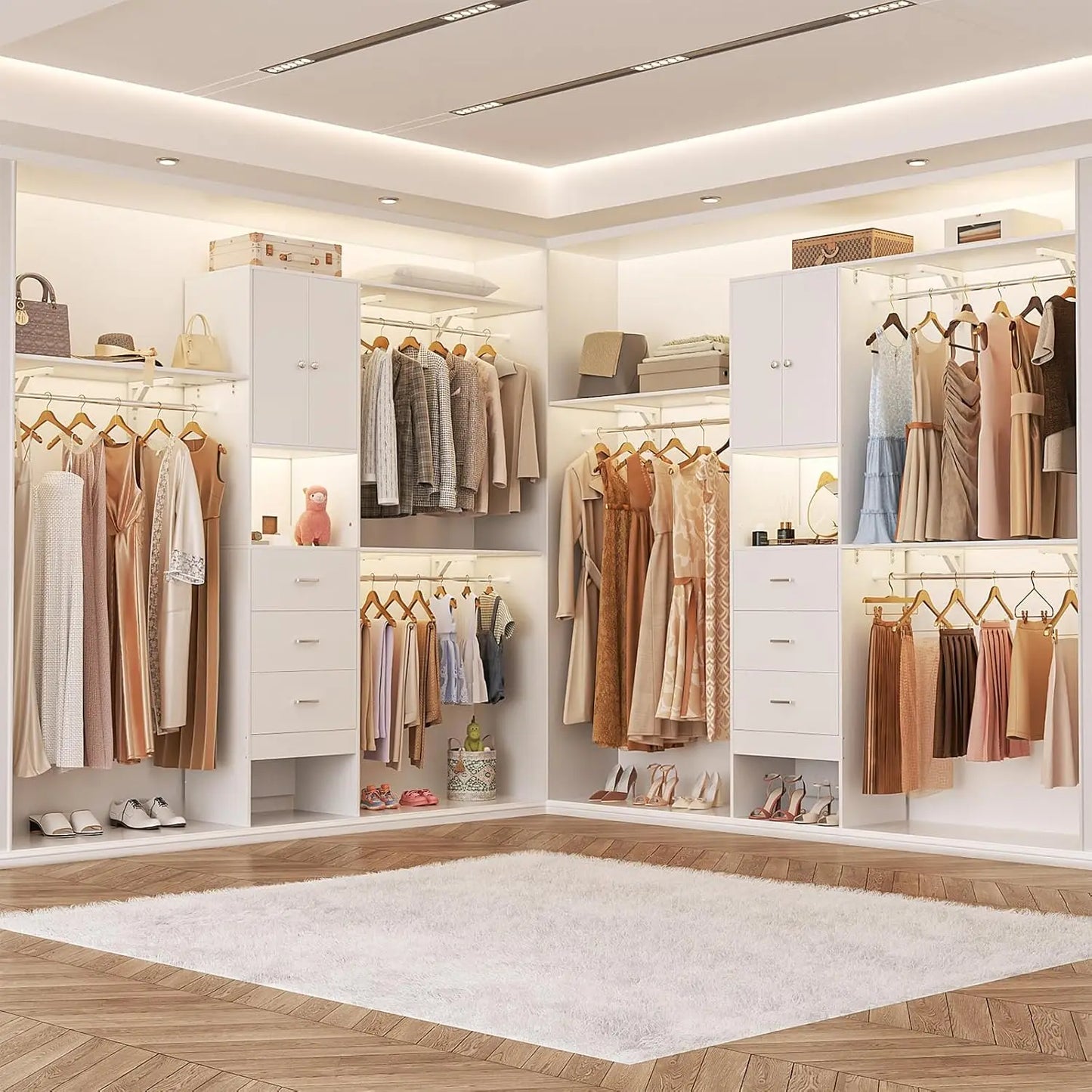 Aheaplus Walk In Closet System With Doors And Shelving Towers 3 Wood Drawers