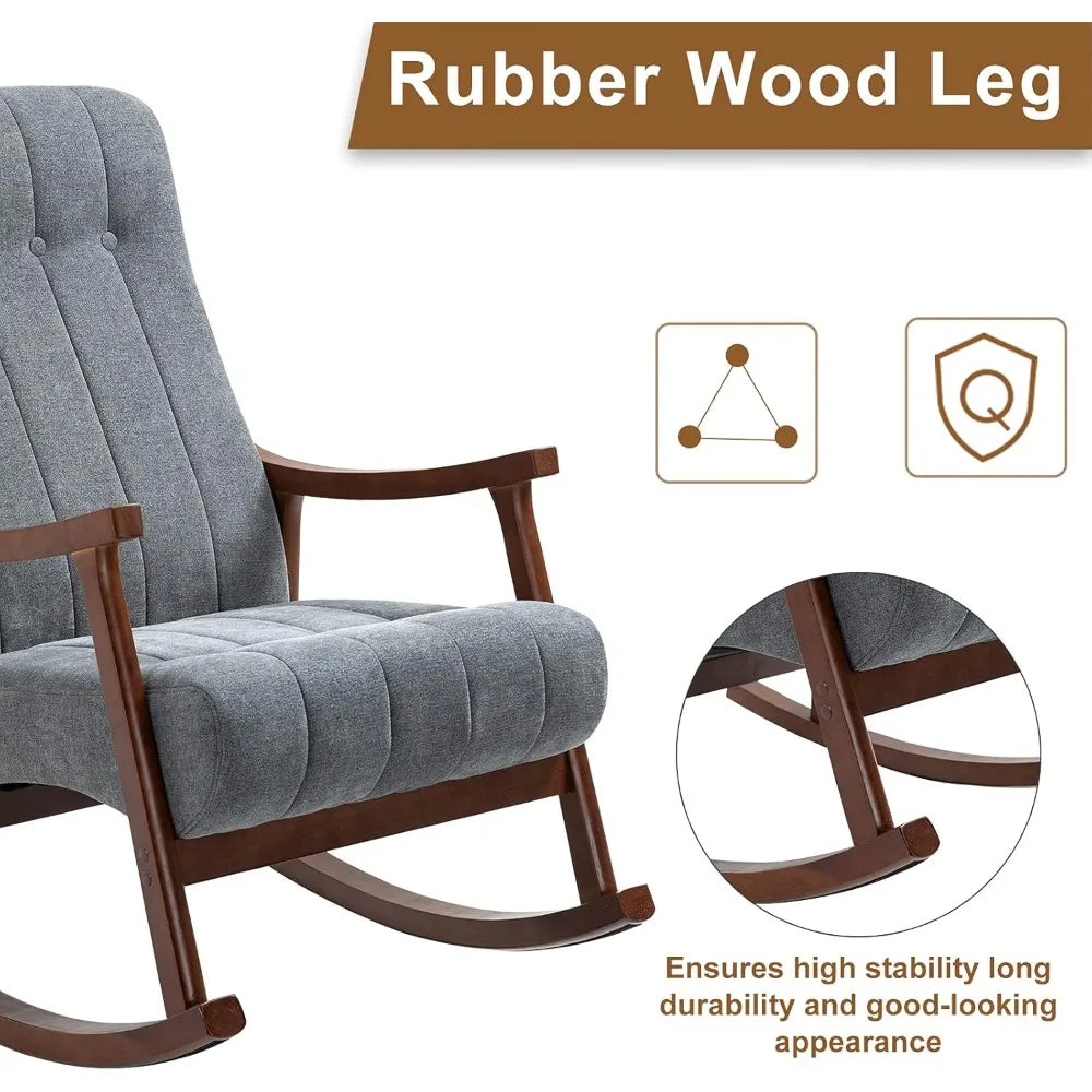 RBXC Upholstered Rocking Chair With Fabric Seat And Solid Wood Frame