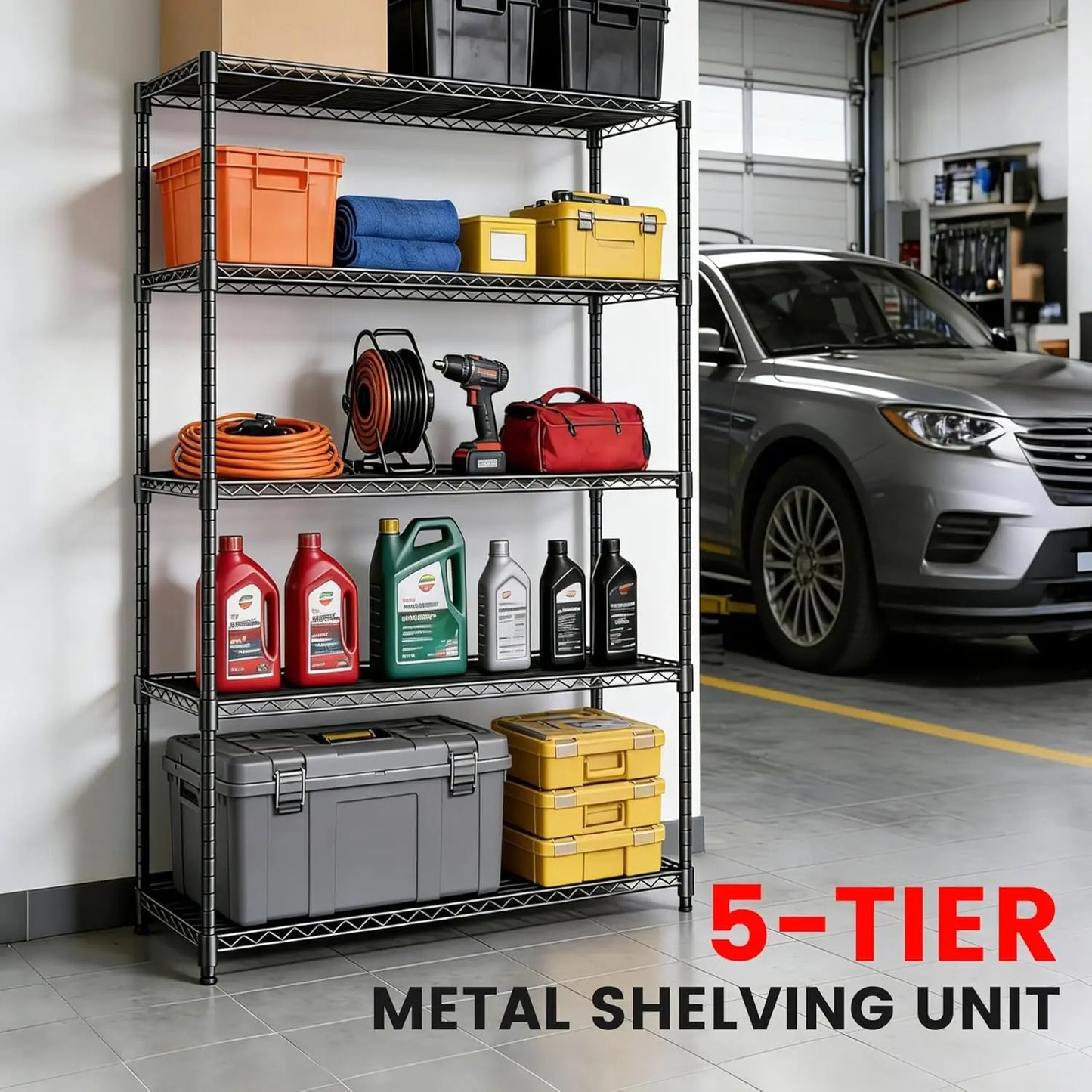 Five-Tier Heavy Duty Metal Shelving Unit 2000 Pounds Capacity