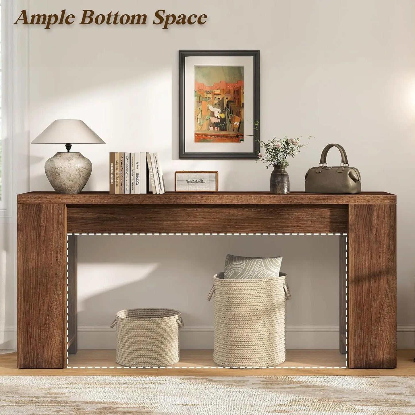 Wood Farmhouse Console Table For Entryway And Living Room