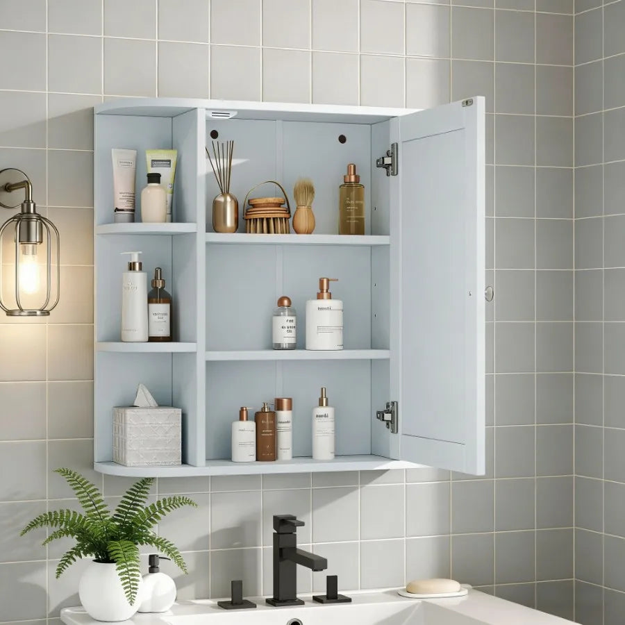 Bathroom Wall Storage Cabinet With Mirror And Adjustable Wood Shelf