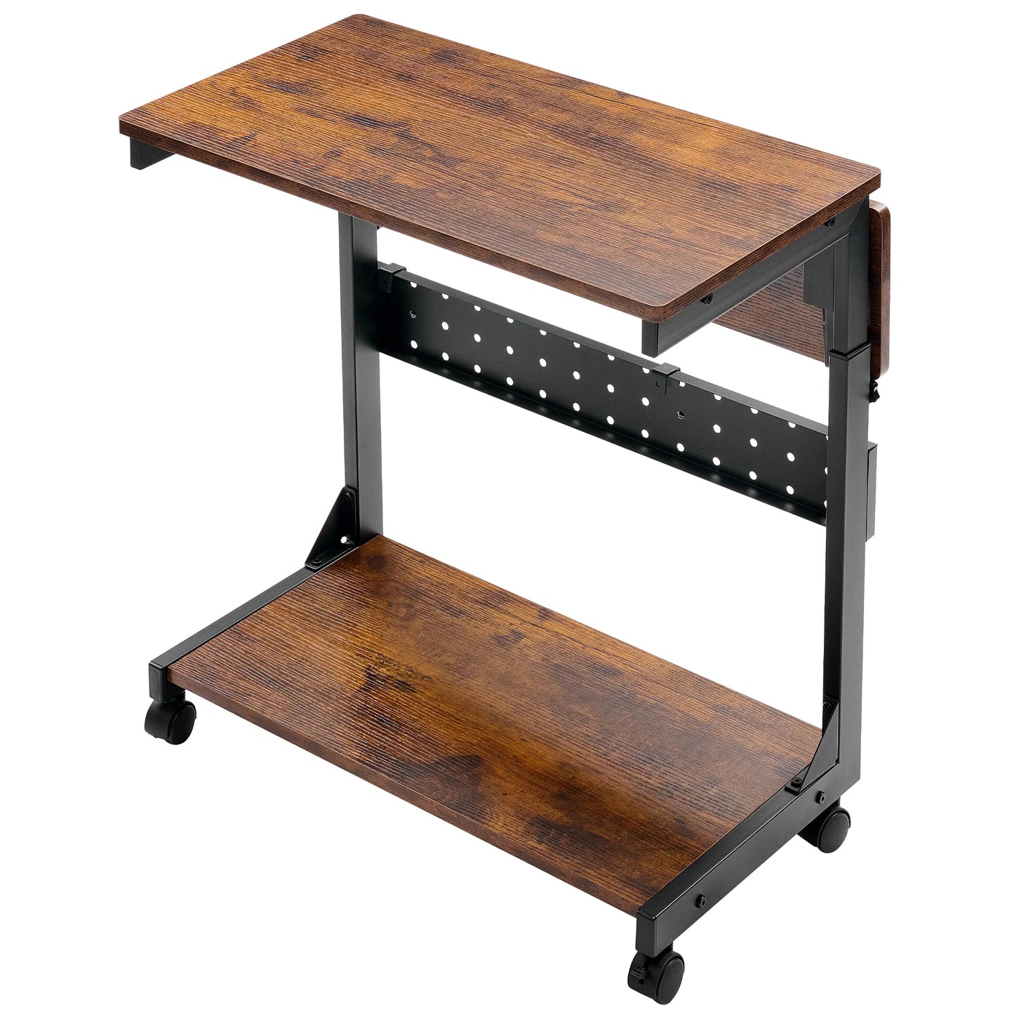 JHK 2-Tier Mobile Standing Sofa Desk 25IN Height Adjustable PC Stand with Folding Panel Rolling Computer Cart Desk For Home