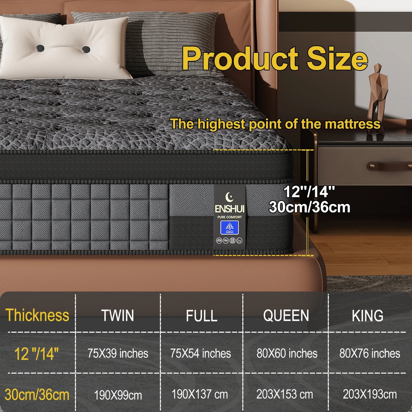 NONECN Gel Memory Foam Mattress Cooling for Back Pain Relief
