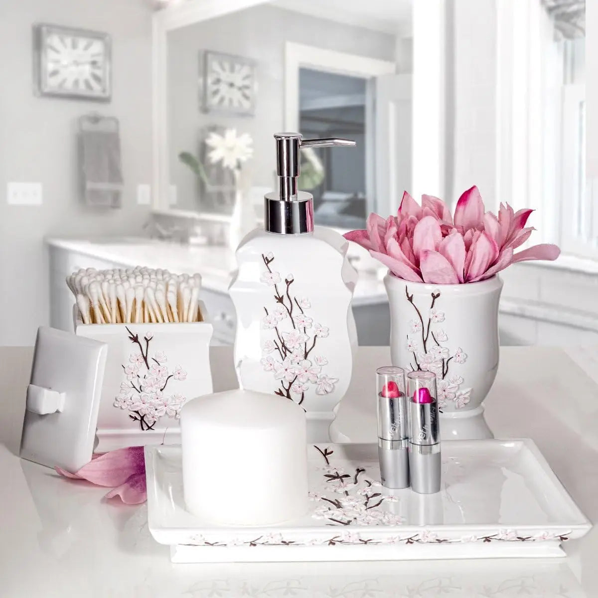 Cherry Blossom 4 Piece Bathroom Accessories Set