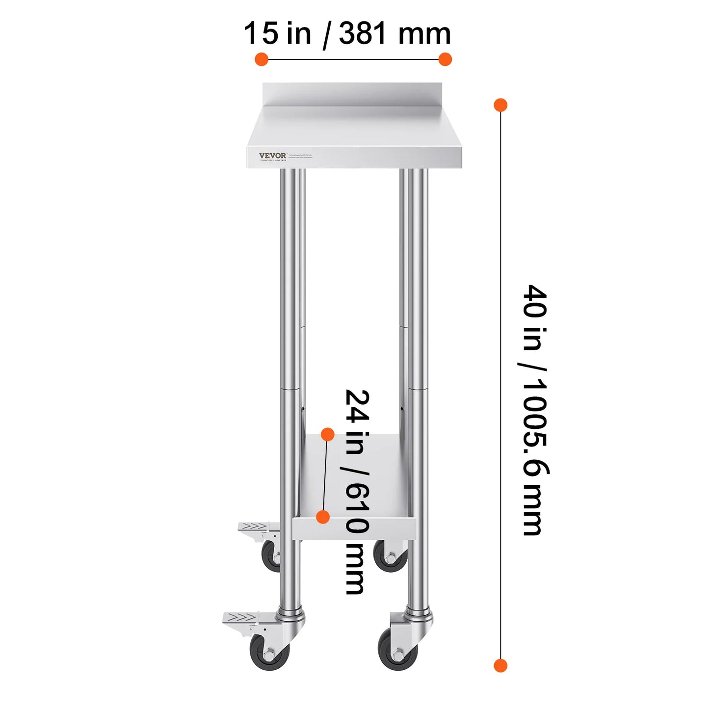 SucceBuy Stainless Steel Work Table With Casters For Commercial Kitchens